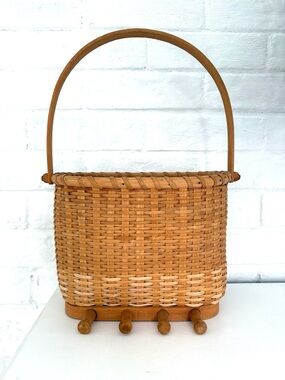 Woven Rattan Hanging Basket with Pegs Natural Coastal Cottage Style